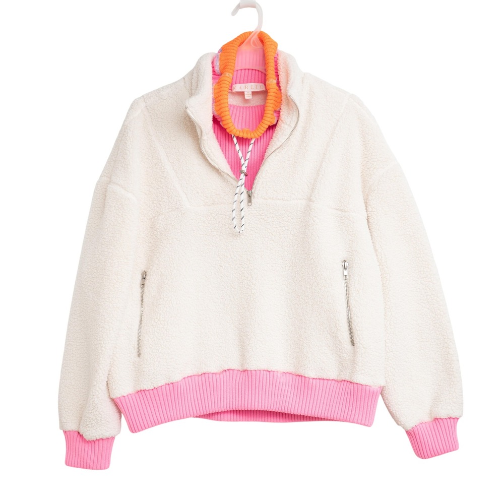KARLIE‎ Cream Sherpa Fleece Pullover BarbieCore 80s Retro Streetwear Athleisure